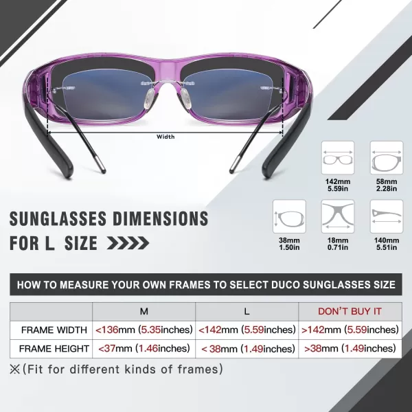 DUCO Wraparound Fitover Glasses Polarized Wear Over Sunglasses for Men Women UV Protection Sun Glasses Driving 8953L Size Clear Purple Frame Grey