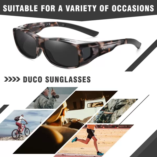 DUCO Wraparound Fitover Glasses Polarized Wear Over Sunglasses for Men Women UV Protection Sun Glasses Driving 8953L Size Grey Tortoise Frame Grey