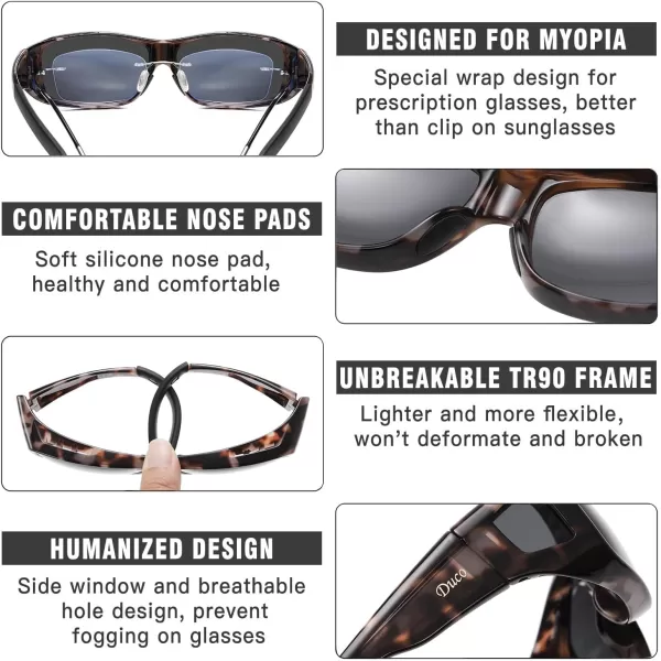 DUCO Wraparound Fitover Glasses Polarized Wear Over Sunglasses for Men Women UV Protection Sun Glasses Driving 8953L Size Grey Tortoise Frame Grey