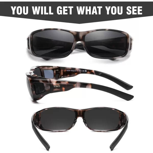 DUCO Wraparound Fitover Glasses Polarized Wear Over Sunglasses for Men Women UV Protection Sun Glasses Driving 8953L Size Grey Tortoise Frame Grey