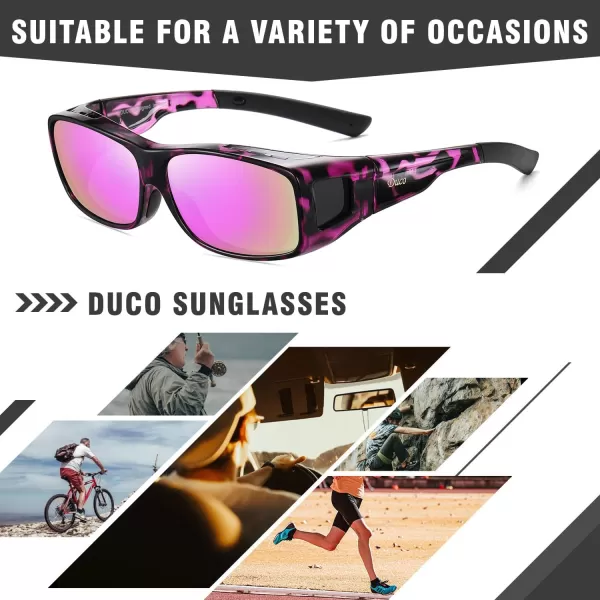 DUCO Wraparound Fitover Glasses Polarized Wear Over Sunglasses for Men Women UV Protection Sun Glasses Driving 8953L Size Purple Tortoise Frame Revo Purple