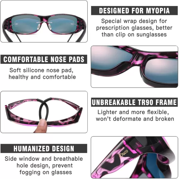 DUCO Wraparound Fitover Glasses Polarized Wear Over Sunglasses for Men Women UV Protection Sun Glasses Driving 8953L Size Purple Tortoise Frame Revo Purple