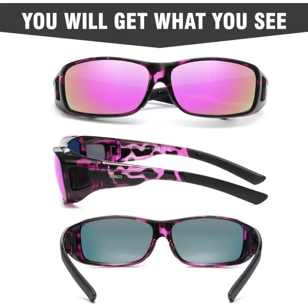 DUCO Wraparound Fitover Glasses Polarized Wear Over Sunglasses for Men Women UV Protection Sun Glasses Driving 8953L Size Purple Tortoise Frame Revo Purple