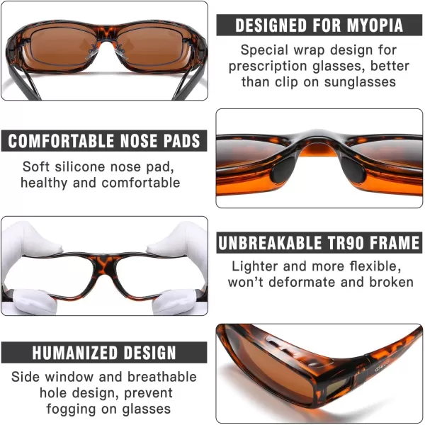 DUCO Wraparound Fitover Glasses Polarized Wear Over Sunglasses for Men Women UV Protection Sun Glasses Driving 8953L Size Tortoise Frame Brown Lens