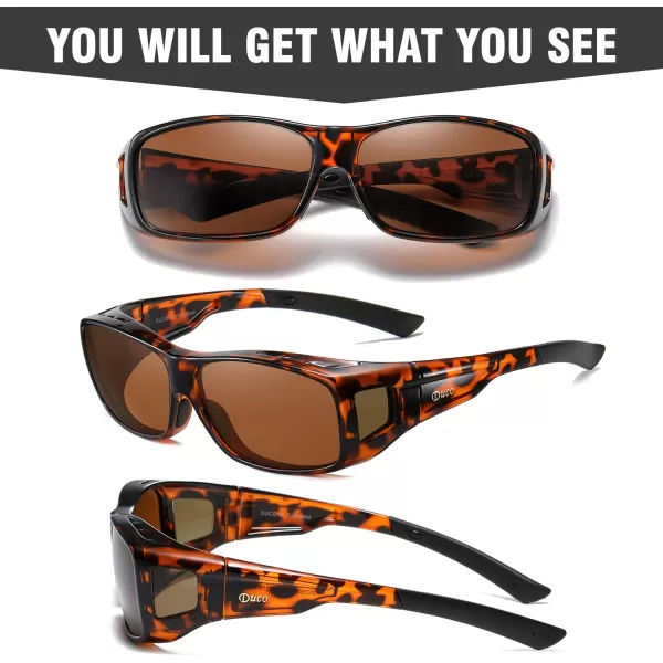 DUCO Wraparound Fitover Glasses Polarized Wear Over Sunglasses for Men Women UV Protection Sun Glasses Driving 8953L Size Tortoise Frame Brown Lens