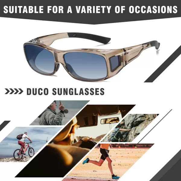 DUCO Wraparound Fitover Glasses Polarized Wear Over Sunglasses for Men Women UV Protection Sun Glasses Driving 8953L Size Transparent Brown Frame Blue Lens