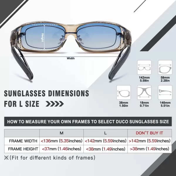 DUCO Wraparound Fitover Glasses Polarized Wear Over Sunglasses for Men Women UV Protection Sun Glasses Driving 8953L Size Transparent Brown Frame Blue Lens