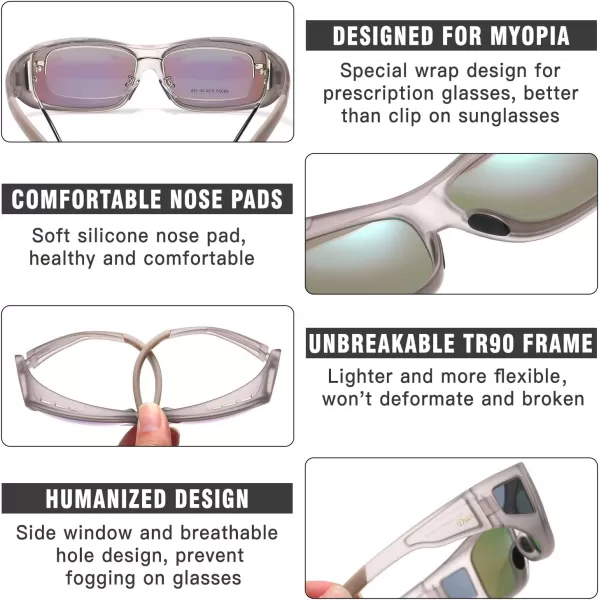 DUCO Wraparound Fitover Glasses Polarized Wear Over Sunglasses for Men Women UV Protection Sun Glasses Driving 8953L Size Transparent Grey Frame Revo Green Grey