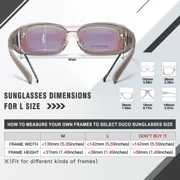 DUCO Wraparound Fitover Glasses Polarized Wear Over Sunglasses for Men Women UV Protection Sun Glasses Driving 8953L Size Transparent Grey Frame Revo Green Grey