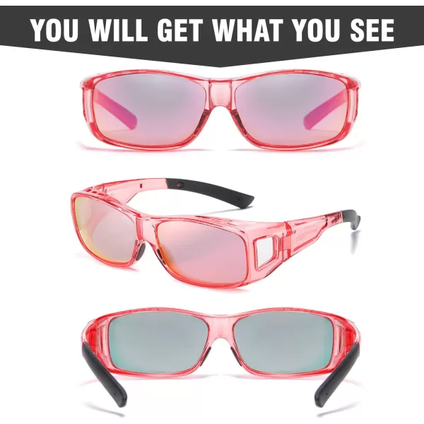 DUCO Wraparound Fitover Glasses Polarized Wear Over Sunglasses for Men Women UV Protection Sun Glasses Driving 8953L Size Transparent Pink Frame Pink Lens