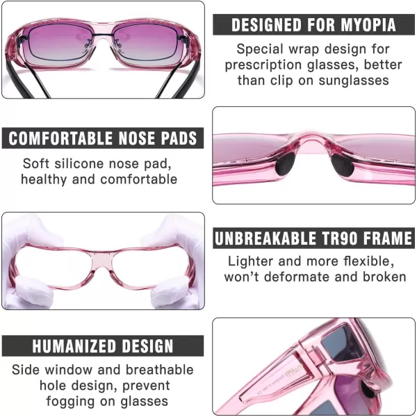 DUCO Wraparound Fitover Glasses Polarized Wear Over Sunglasses for Men Women UV Protection Sun Glasses Driving 8953L Size Transparent Purple Frame Purple Lens