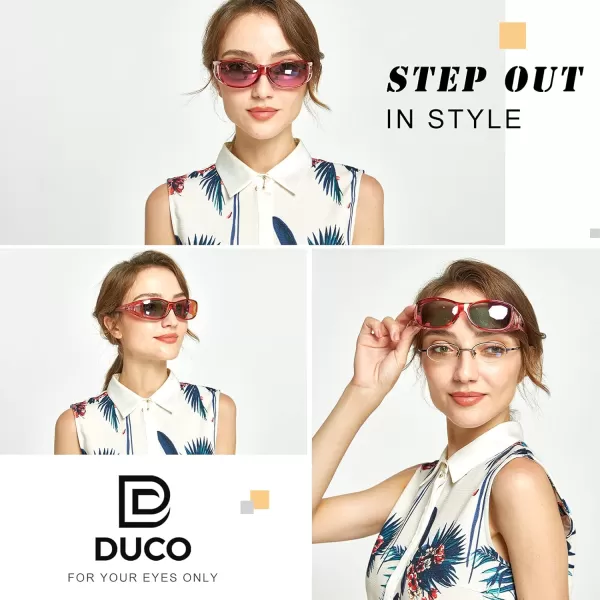 DUCO Wraparound Fitover Glasses Polarized Wear Over Sunglasses for Men Women UV Protection Sun Glasses Driving 8953L Size Transparent Purple Frame Purple Lens