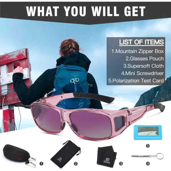 DUCO Wraparound Fitover Glasses Polarized Wear Over Sunglasses for Men Women UV Protection Sun Glasses Driving 8953L Size Transparent Purple Frame Purple Lens