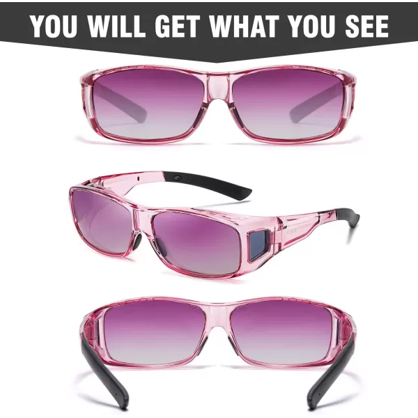 DUCO Wraparound Fitover Glasses Polarized Wear Over Sunglasses for Men Women UV Protection Sun Glasses Driving 8953L Size Transparent Purple Frame Purple Lens