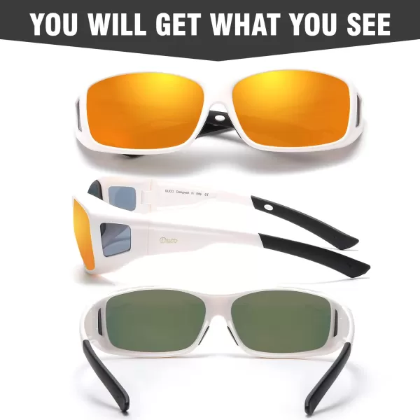 DUCO Wraparound Fitover Glasses Polarized Wear Over Sunglasses for Men Women UV Protection Sun Glasses Driving 8953L Size White Frame Revo Red Lens