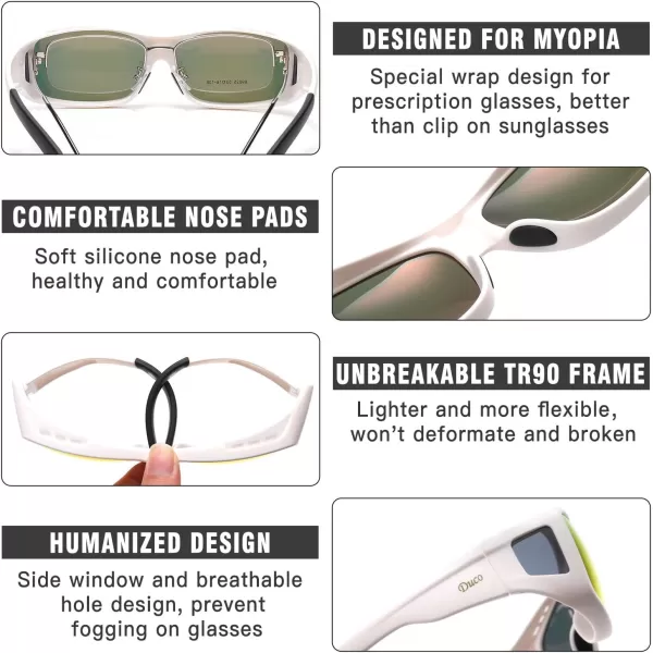 DUCO Wraparound Fitover Glasses Polarized Wear Over Sunglasses for Men Women UV Protection Sun Glasses Driving 8953L Size White Frame Revo Red Lens