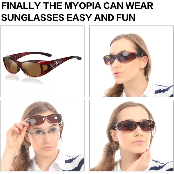 DUCO Wraparound Fitover Glasses Polarized Wear Over Sunglasses for Men Women UV Protection Sun Glasses Driving 8953L Size Wine Red Frame Brown Lens