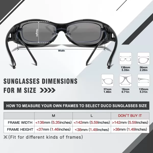 DUCO Wraparound Fitover Glasses Polarized Wear Over Sunglasses for Men Women UV Protection Sun Glasses Driving 8953M Size Black Frame Gray Lens