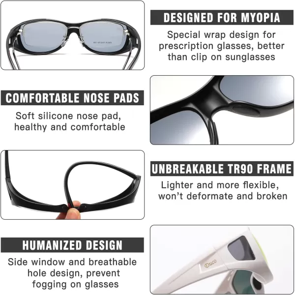 DUCO Wraparound Fitover Glasses Polarized Wear Over Sunglasses for Men Women UV Protection Sun Glasses Driving 8953M Size Black Frame Red Temple Grey Lens