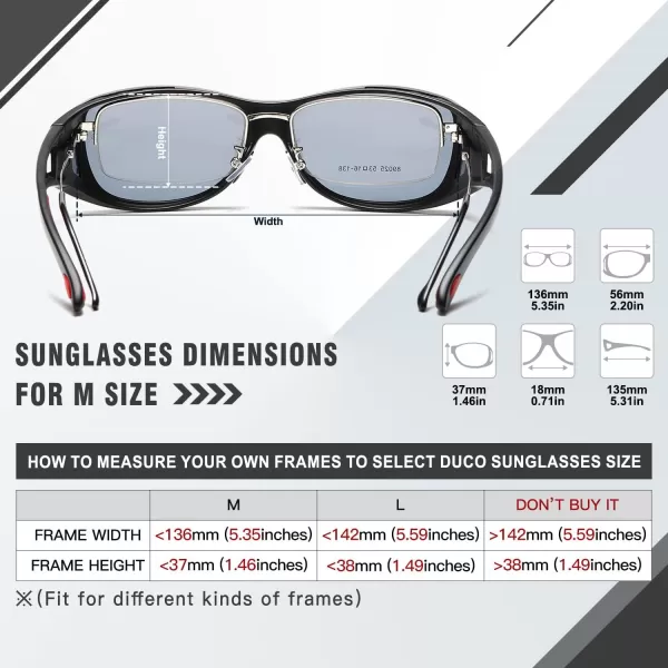 DUCO Wraparound Fitover Glasses Polarized Wear Over Sunglasses for Men Women UV Protection Sun Glasses Driving 8953M Size Black Frame Red Temple Grey Lens