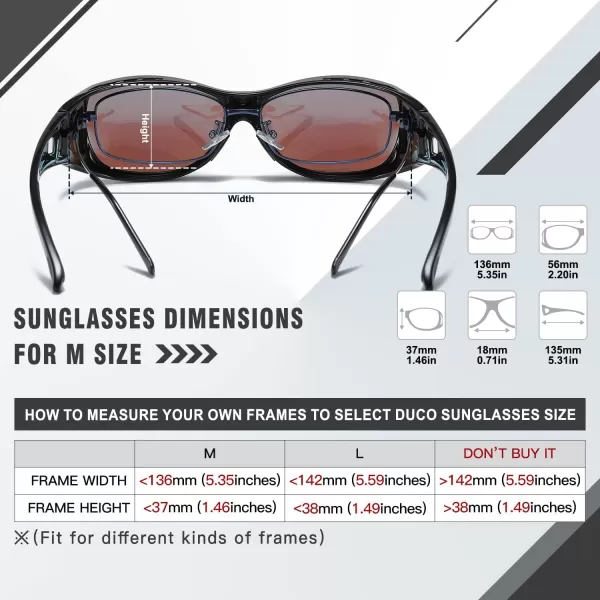 DUCO Wraparound Fitover Glasses Polarized Wear Over Sunglasses for Men Women UV Protection Sun Glasses Driving 8953M Size Black Frame Revo Blue Lens