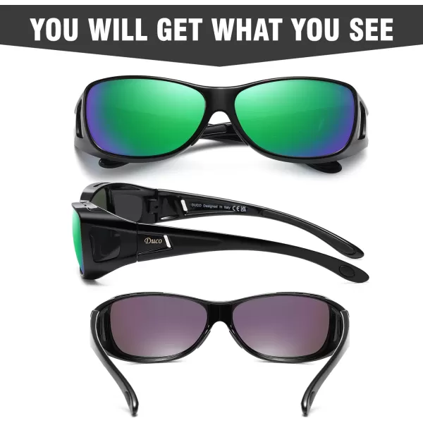 DUCO Wraparound Fitover Glasses Polarized Wear Over Sunglasses for Men Women UV Protection Sun Glasses Driving 8953M Size Black Frame Revo Green