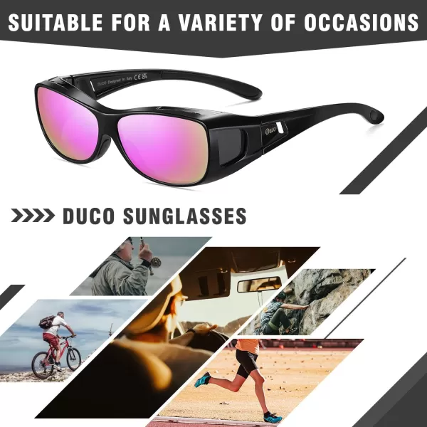 DUCO Wraparound Fitover Glasses Polarized Wear Over Sunglasses for Men Women UV Protection Sun Glasses Driving 8953M Size Black Frame Revo Purple