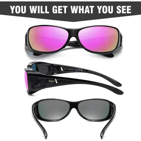DUCO Wraparound Fitover Glasses Polarized Wear Over Sunglasses for Men Women UV Protection Sun Glasses Driving 8953M Size Black Frame Revo Purple