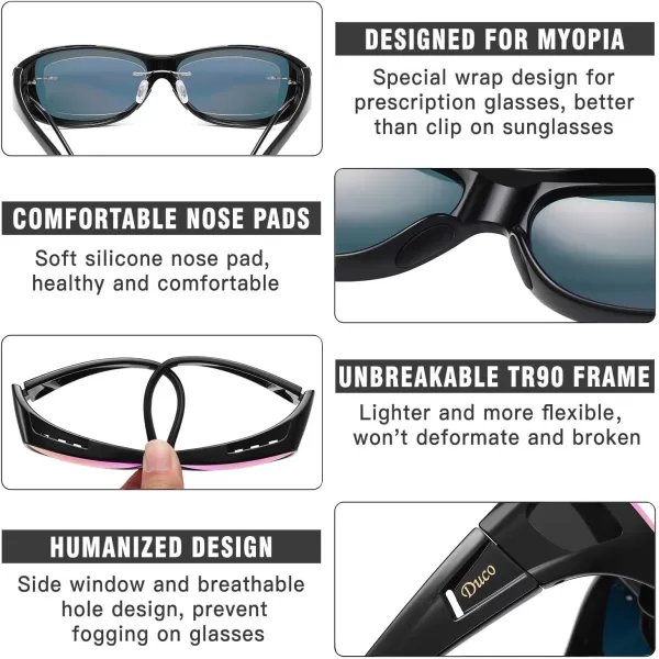 DUCO Wraparound Fitover Glasses Polarized Wear Over Sunglasses for Men Women UV Protection Sun Glasses Driving 8953M Size Black Frame Revo Purple