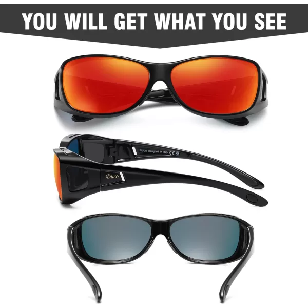 DUCO Wraparound Fitover Glasses Polarized Wear Over Sunglasses for Men Women UV Protection Sun Glasses Driving 8953M Size Black Frame Revo Red