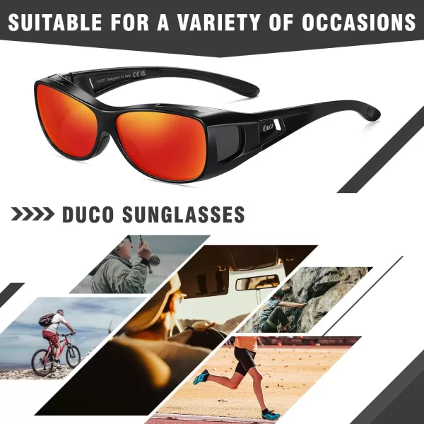 DUCO Wraparound Fitover Glasses Polarized Wear Over Sunglasses for Men Women UV Protection Sun Glasses Driving 8953M Size Black Frame Revo Red