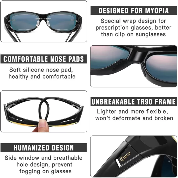 DUCO Wraparound Fitover Glasses Polarized Wear Over Sunglasses for Men Women UV Protection Sun Glasses Driving 8953M Size Black Frame Revo Red