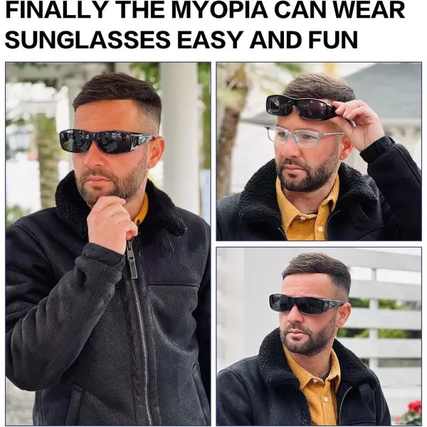 DUCO Wraparound Fitover Glasses Polarized Wear Over Sunglasses for Men Women UV Protection Sun Glasses Driving 8953M Size Black Frame Yellow Temple Grey Lens