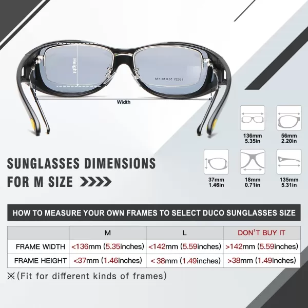 DUCO Wraparound Fitover Glasses Polarized Wear Over Sunglasses for Men Women UV Protection Sun Glasses Driving 8953M Size Black Frame Yellow Temple Grey Lens