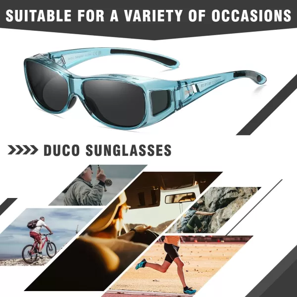 DUCO Wraparound Fitover Glasses Polarized Wear Over Sunglasses for Men Women UV Protection Sun Glasses Driving 8953M Size Clear Blue Frame Grey