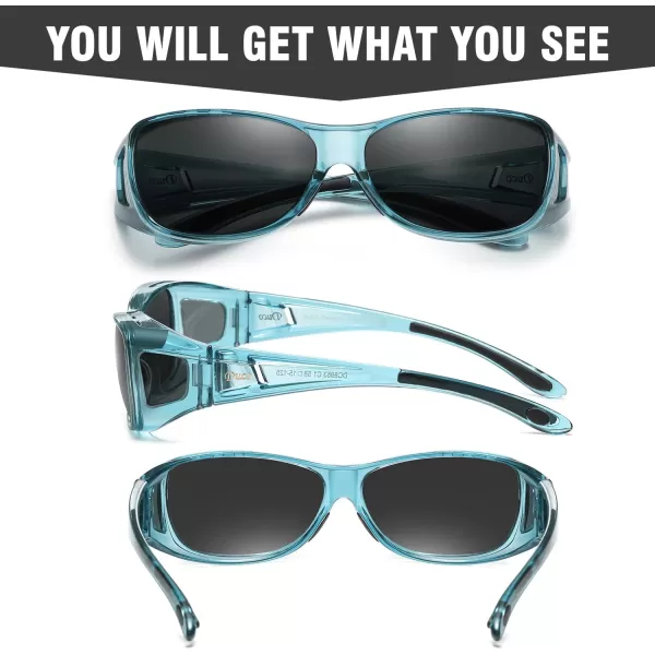 DUCO Wraparound Fitover Glasses Polarized Wear Over Sunglasses for Men Women UV Protection Sun Glasses Driving 8953M Size Clear Blue Frame Grey