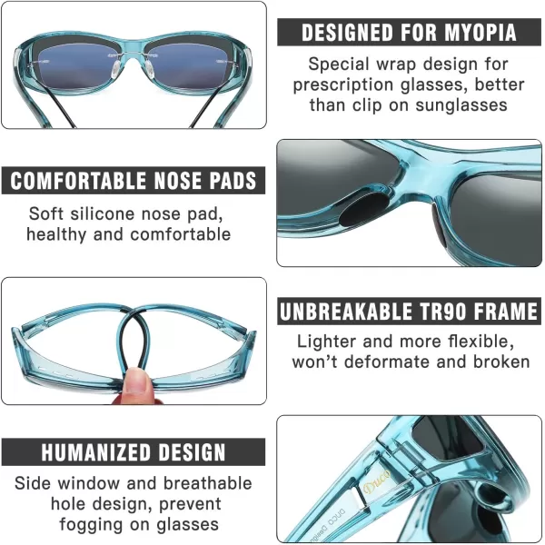 DUCO Wraparound Fitover Glasses Polarized Wear Over Sunglasses for Men Women UV Protection Sun Glasses Driving 8953M Size Clear Blue Frame Grey