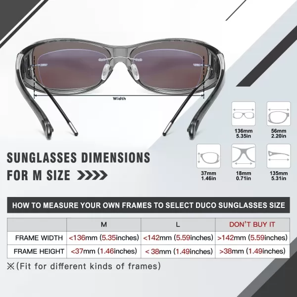 DUCO Wraparound Fitover Glasses Polarized Wear Over Sunglasses for Men Women UV Protection Sun Glasses Driving 8953M Size Clear Grey Frame Revo Blue
