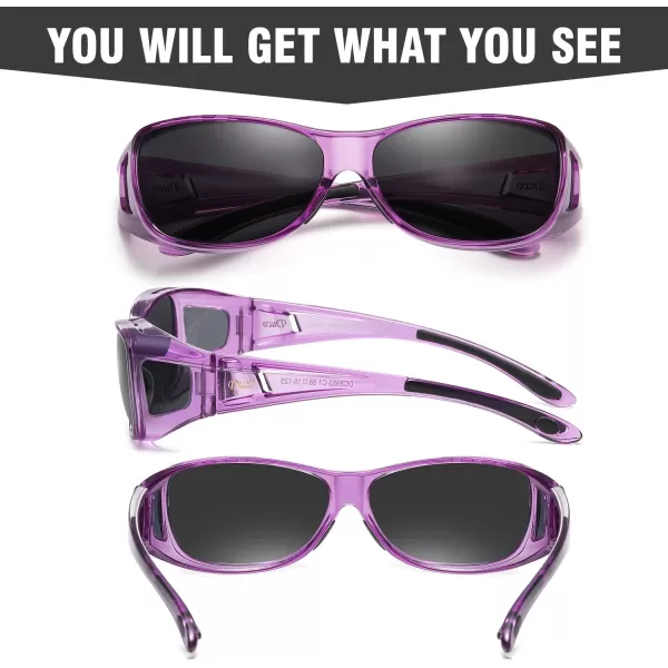 DUCO Wraparound Fitover Glasses Polarized Wear Over Sunglasses for Men Women UV Protection Sun Glasses Driving 8953M Size Clear Purple Frame Grey