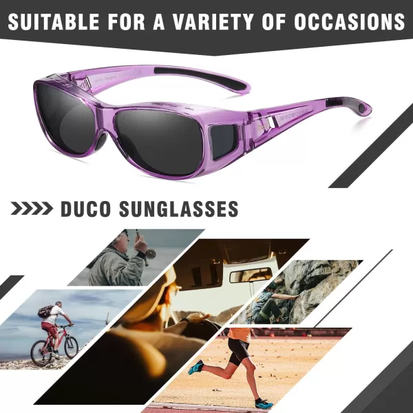 DUCO Wraparound Fitover Glasses Polarized Wear Over Sunglasses for Men Women UV Protection Sun Glasses Driving 8953M Size Clear Purple Frame Grey