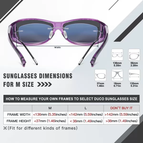 DUCO Wraparound Fitover Glasses Polarized Wear Over Sunglasses for Men Women UV Protection Sun Glasses Driving 8953M Size Clear Purple Frame Grey