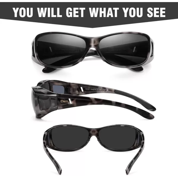 DUCO Wraparound Fitover Glasses Polarized Wear Over Sunglasses for Men Women UV Protection Sun Glasses Driving 8953M Size Grey Tortoise Frame Grey