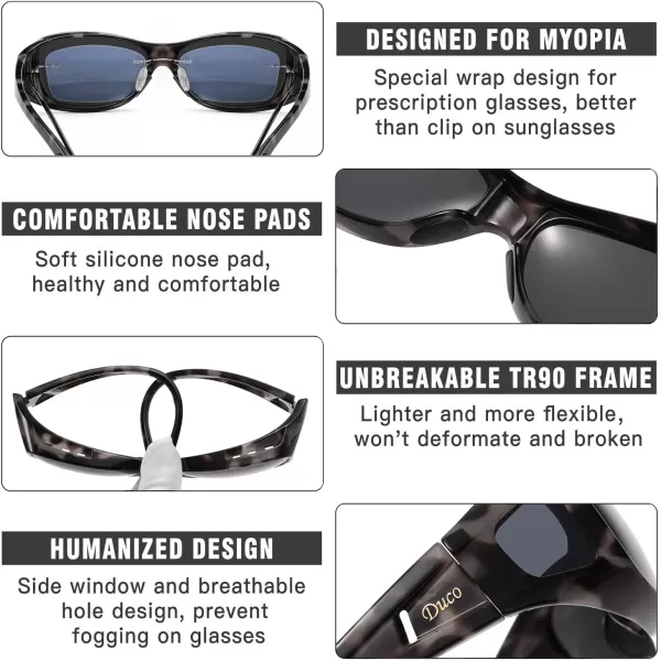 DUCO Wraparound Fitover Glasses Polarized Wear Over Sunglasses for Men Women UV Protection Sun Glasses Driving 8953M Size Grey Tortoise Frame Grey