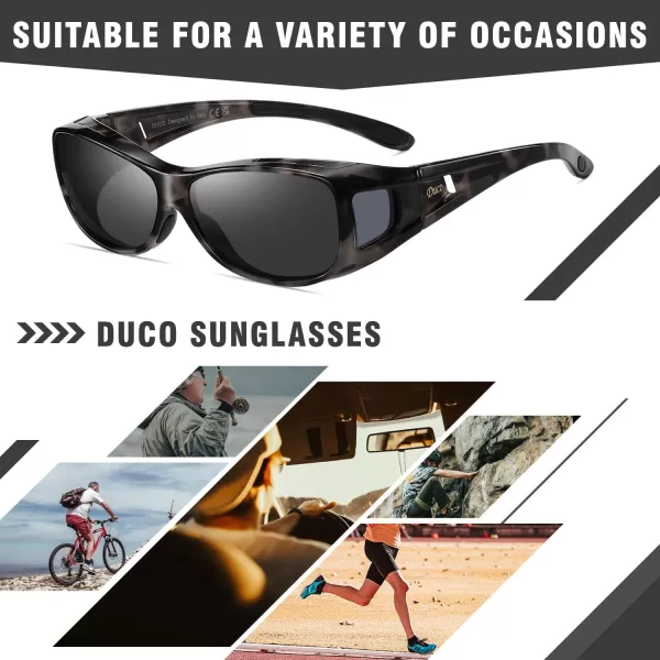 DUCO Wraparound Fitover Glasses Polarized Wear Over Sunglasses for Men Women UV Protection Sun Glasses Driving 8953M Size Grey Tortoise Frame Grey