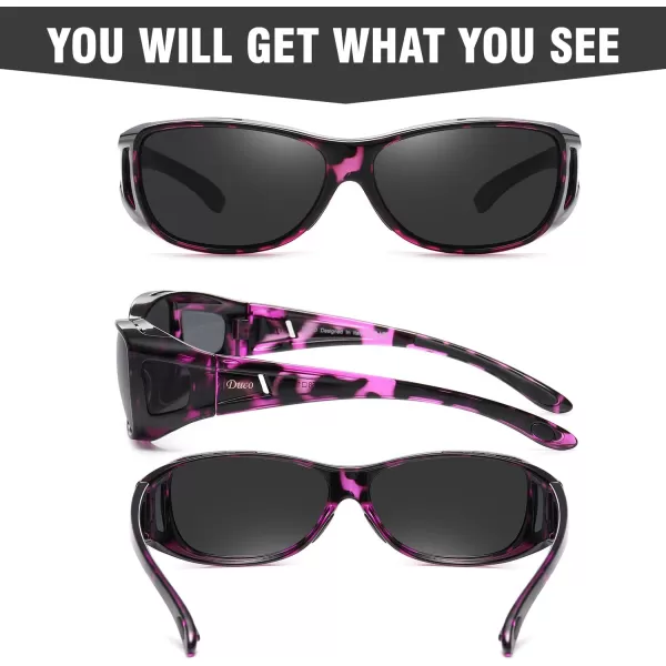 DUCO Wraparound Fitover Glasses Polarized Wear Over Sunglasses for Men Women UV Protection Sun Glasses Driving 8953M Size Purple Tortoise Frame Grey