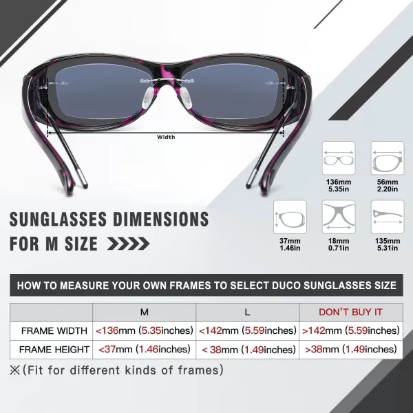 DUCO Wraparound Fitover Glasses Polarized Wear Over Sunglasses for Men Women UV Protection Sun Glasses Driving 8953M Size Purple Tortoise Frame Grey