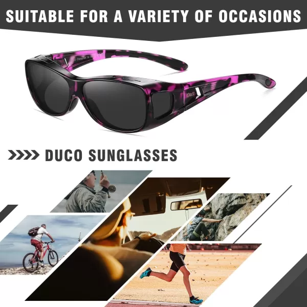 DUCO Wraparound Fitover Glasses Polarized Wear Over Sunglasses for Men Women UV Protection Sun Glasses Driving 8953M Size Purple Tortoise Frame Grey