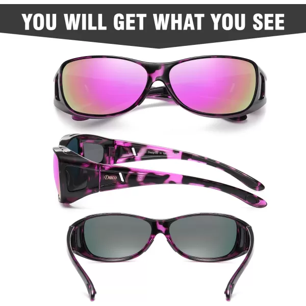 DUCO Wraparound Fitover Glasses Polarized Wear Over Sunglasses for Men Women UV Protection Sun Glasses Driving 8953M Size Purple Tortoise Frame Revo Purple
