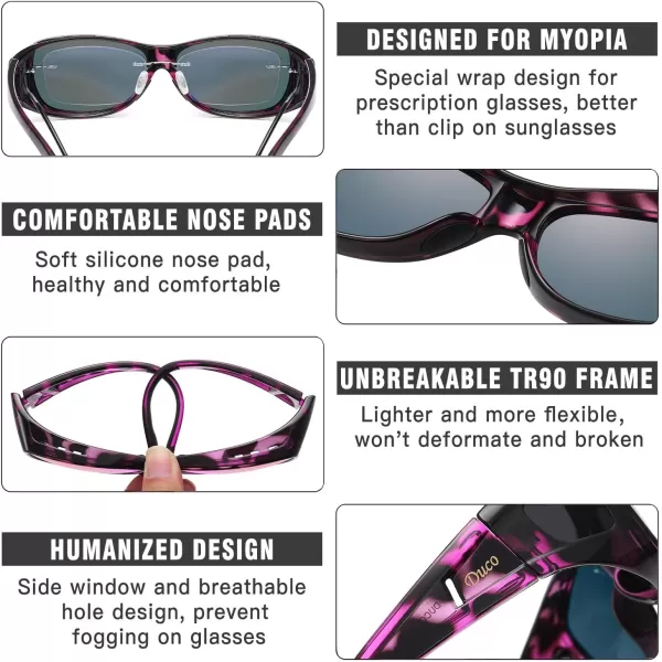 DUCO Wraparound Fitover Glasses Polarized Wear Over Sunglasses for Men Women UV Protection Sun Glasses Driving 8953M Size Purple Tortoise Frame Revo Purple