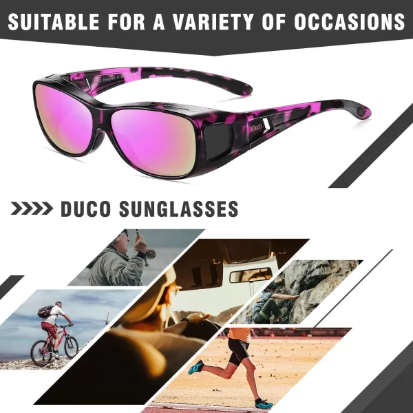 DUCO Wraparound Fitover Glasses Polarized Wear Over Sunglasses for Men Women UV Protection Sun Glasses Driving 8953M Size Purple Tortoise Frame Revo Purple